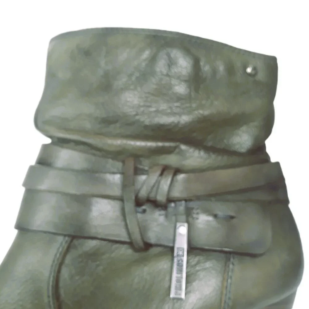Pikolinos Verona Olive Green Leather Heeled Ankle Boots 40 EU/9 US